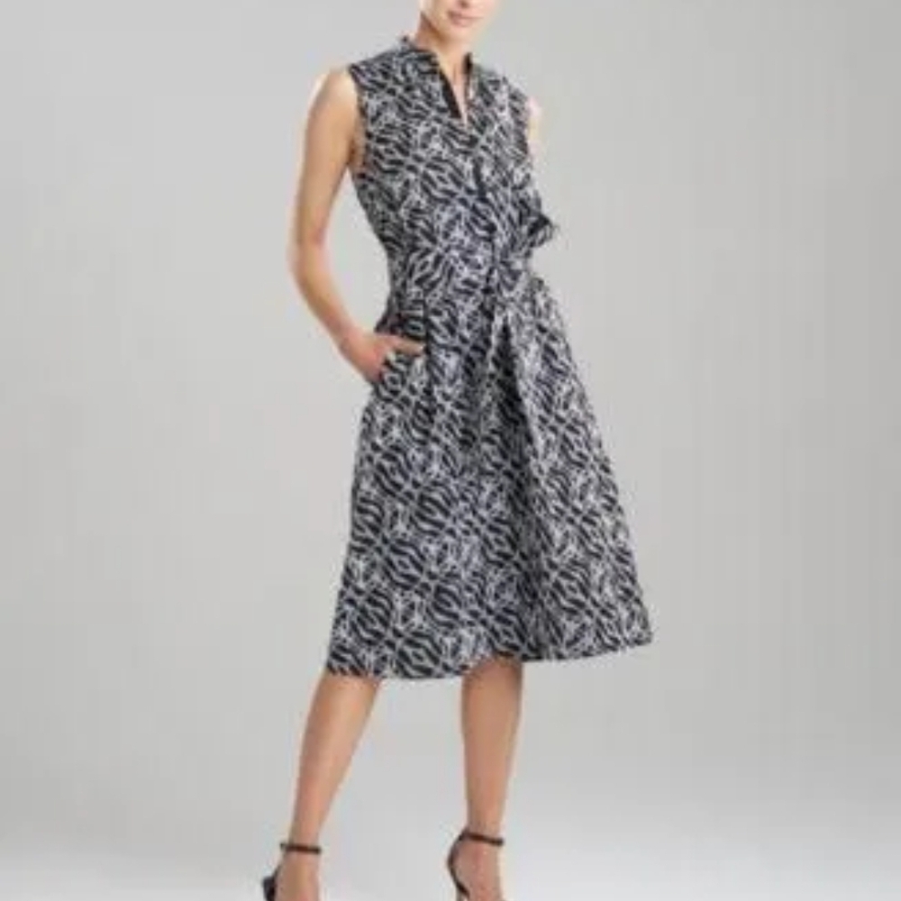 NWT NATORI Geo Embroidered Black and White Cotton Dress Size XL